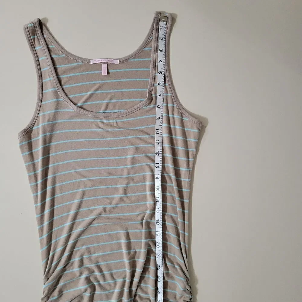Victoria's Secret Ruched Side Tan & Teal Stripe Maxi Tank Dress - Picture 6 of 15
